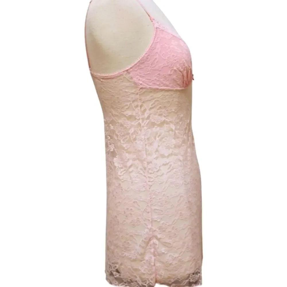Nightie Chemise Slip Dress Lace Stretchy Babydoll Coquette Pink Dainty Feminine